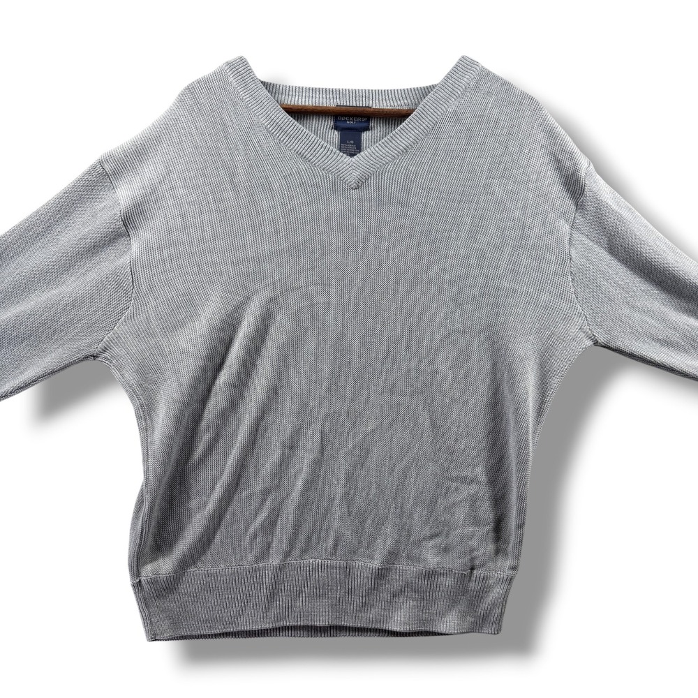 Dockers Golf Mens Large Gray V-Neck Knit Sweater Long Sleeve Acrylic Pullover